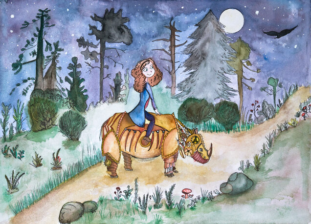 Rina & Rino Childbook Illustration Girl Rhinoceros